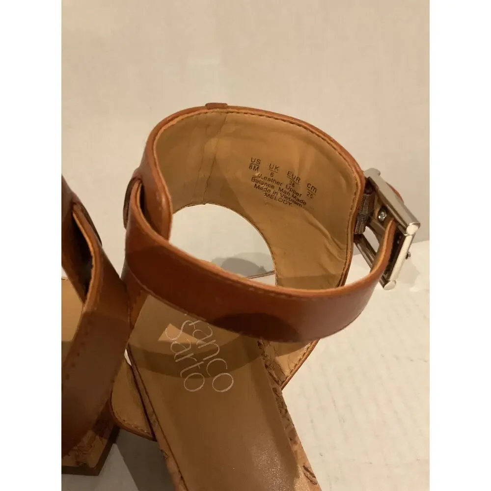 Franco Sarto - Melody - Leather & Cork Block Heel Sandal - Cognac - 8M